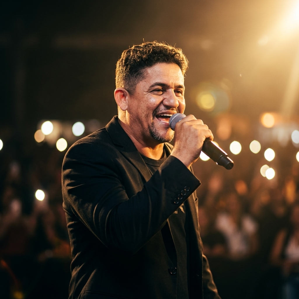Valdeir Tavares cantando em estúdio com violão